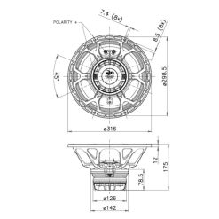 Alternative view of Faital Pro 12HX500 8ohm 12" 250 watt 30 watt Coaxial Speaker
